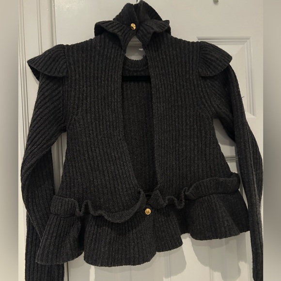 GANNI Cutout Ruffled Ribbed Open Back Wool-blend Sweater - Picture 8 of 12